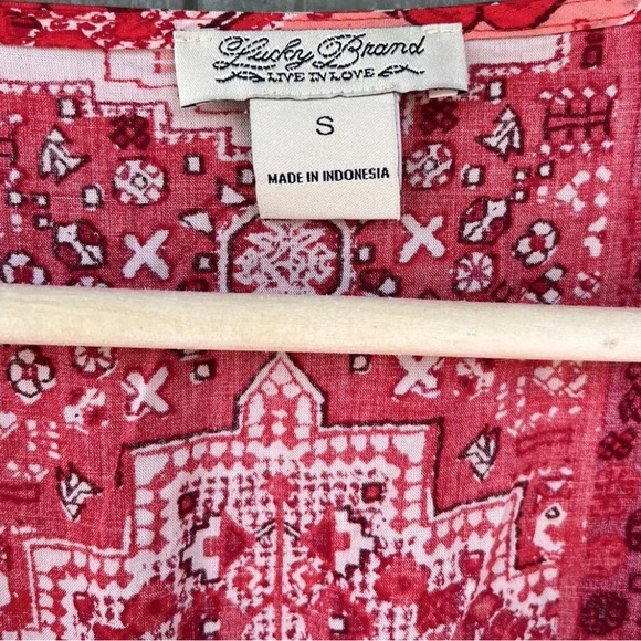 Lucky Brand Women's Boho Maxi Dress Short Sleeve Elastic Waist Red Wrap small - Picture 5 of 7